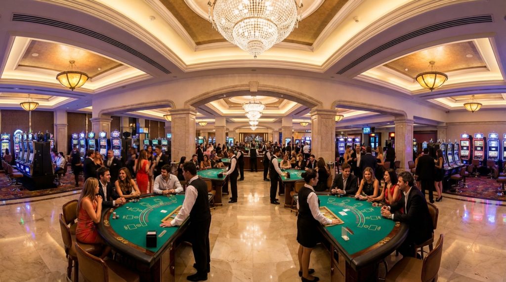 Casino Uruguay: entrada de hotel casino y sala principal de juegos